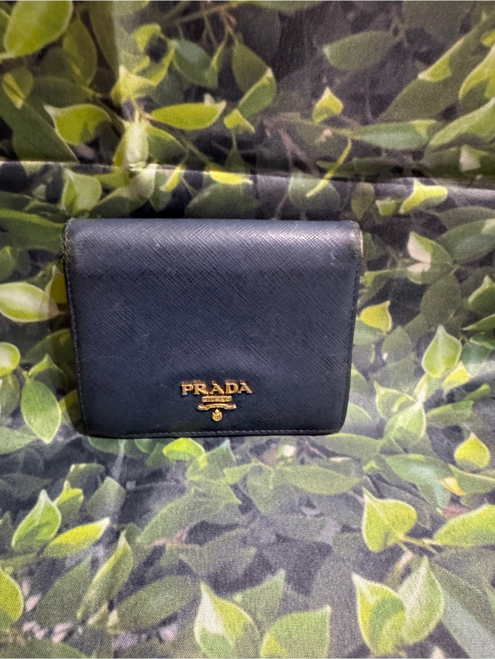 Prada Milano Navy Saffiano Leather Bifold Wallet with Gold Logo